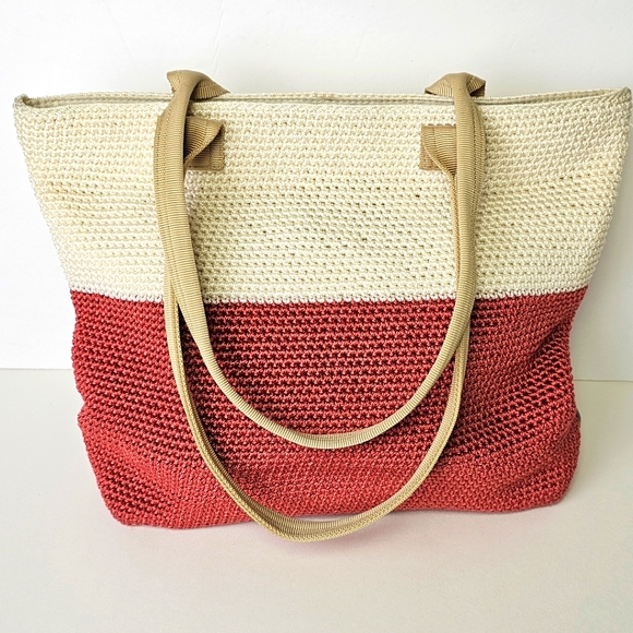 The Sak Handbags - The Sak Shoulder Bag Peach and Cream Crotched Woven Zip Top Beachy Boho
